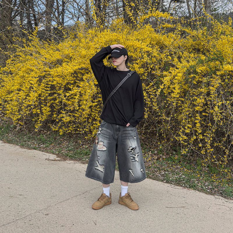 Level-Distressed Bermuda Denim Shorts