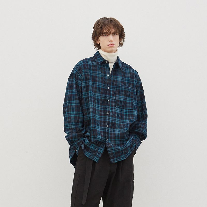 Ber de Noir(ベルドヌア)の「Wide Check Overfit Shirt (Green)(Tops)」