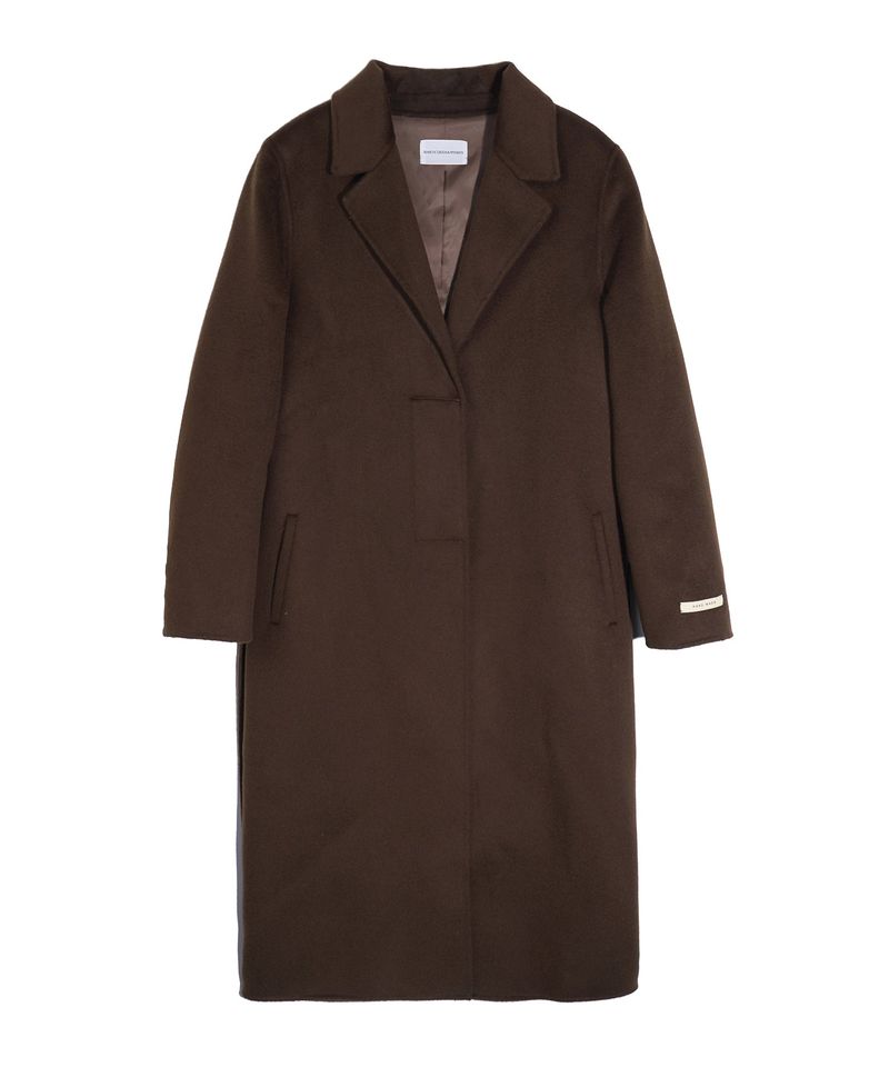 Hidden button overfit wool handmade coat_brown