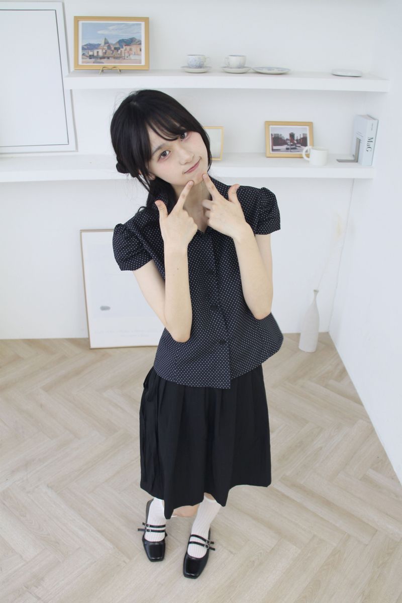 Dot Puff Cap Sleeve Blouse