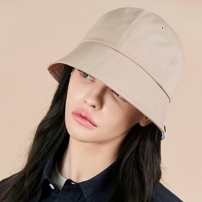 Monogram Label Round Bucket Hat Beige