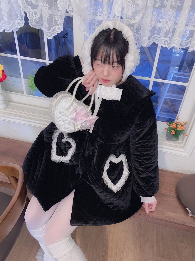 Lovable Velvet Quilted Padded Coat ( Black )