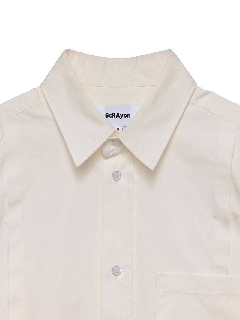 6CRAYON Patchwork Basic Beige Cotton Poplin Embroidered Shirt