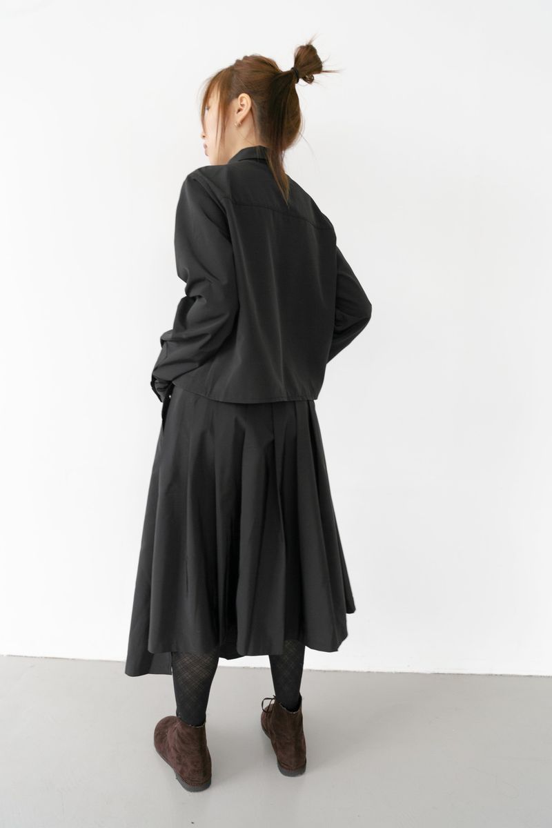 snap button unbal pleats skirt(2colors)