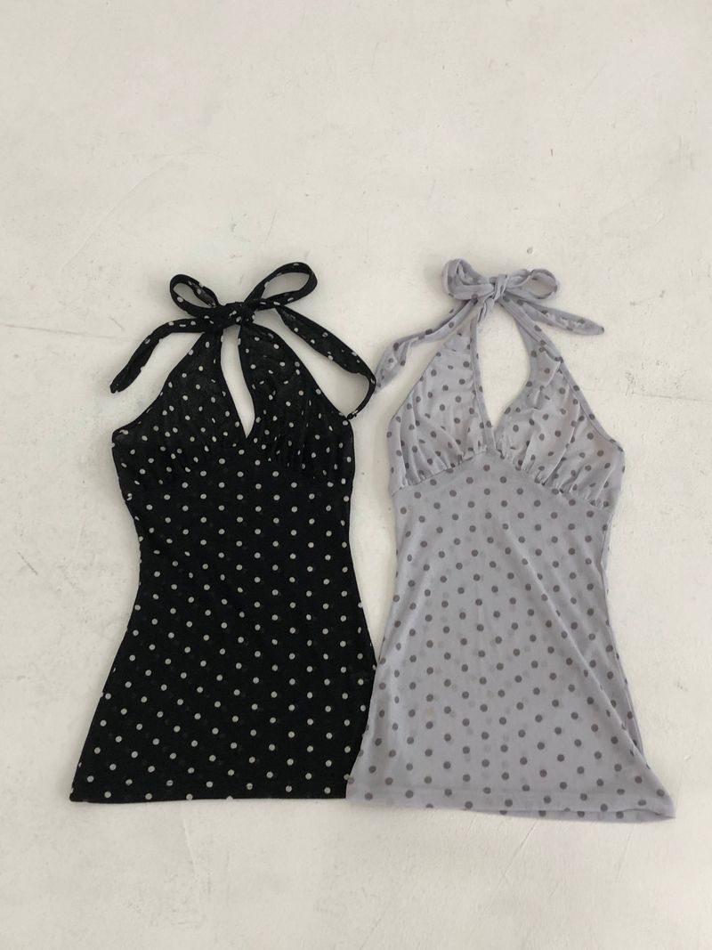 Dot Ribbon Halterneck Sleeveless