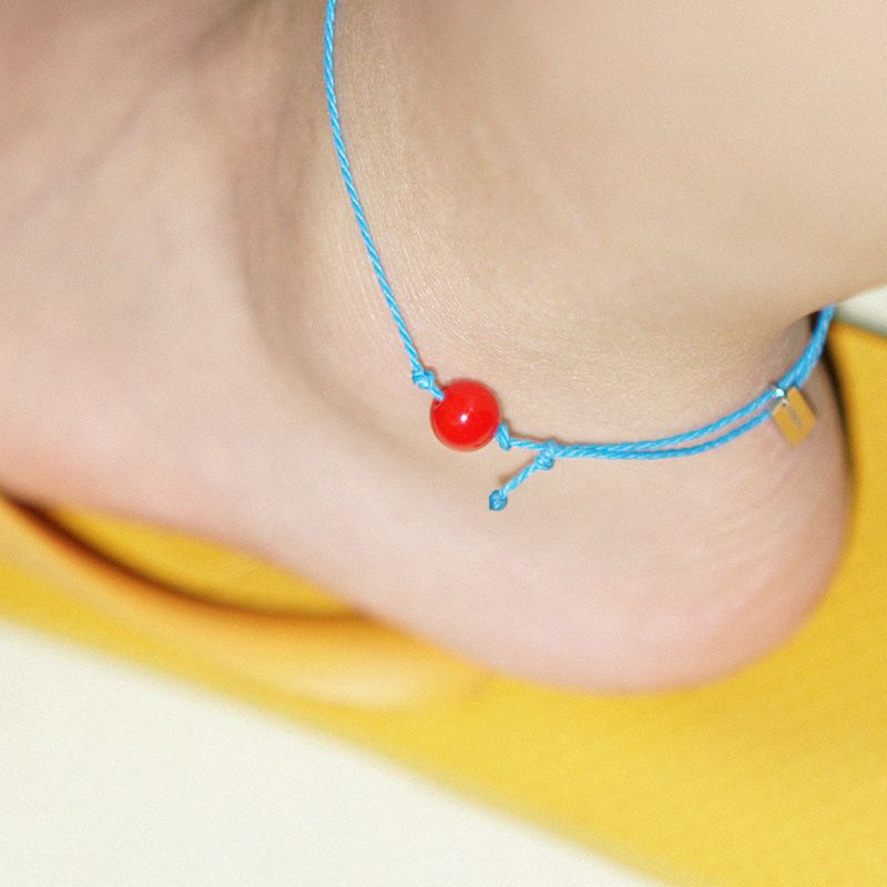RED BALL ROPE ANKLET