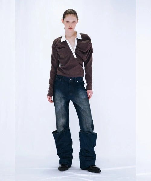 OVERLAP TUCK DENIM PANTS