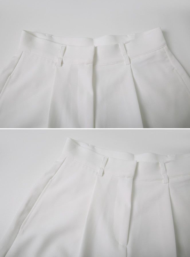 Solid Pintuck Strap Slacks Half Pants (3color)