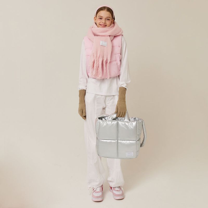 Square Quilting Tote Cross Bag _ Silver