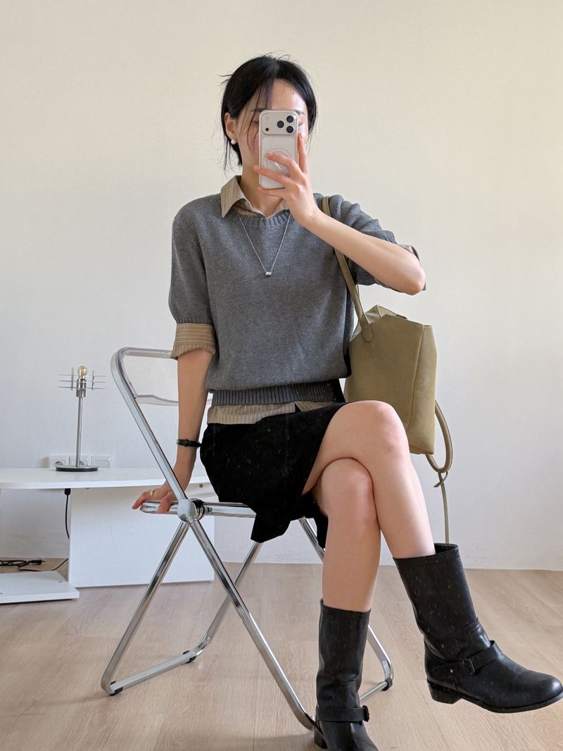 Striped elbow length slim fit shirt