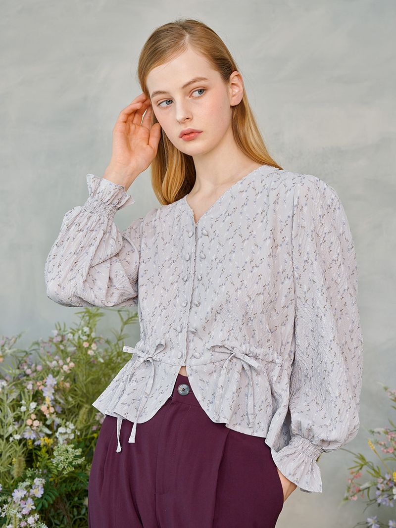 Lace Button Puff Blouse (2colors)