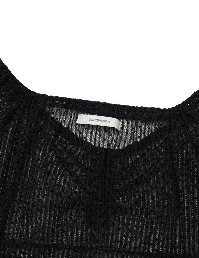 DOT SHIRRING BLOUSE(BLACK)