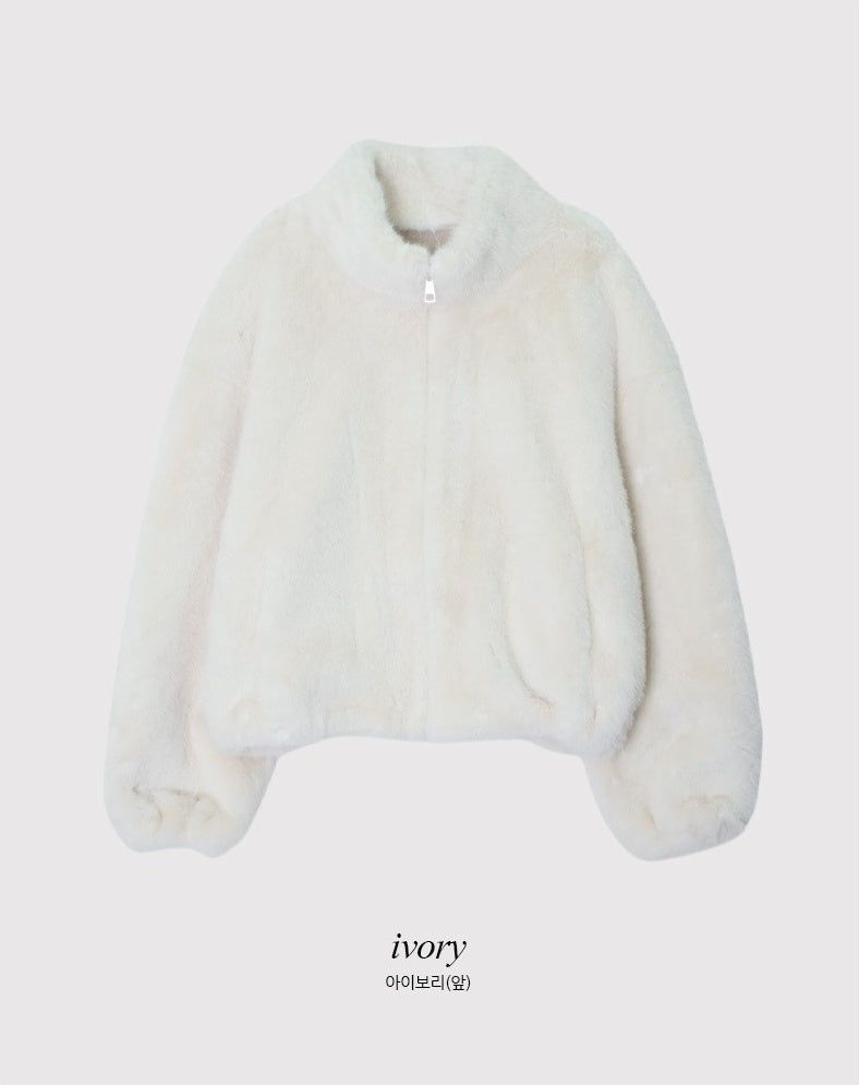 #Elegant Hairy Crop Zip-up Fur Jacket (2color)