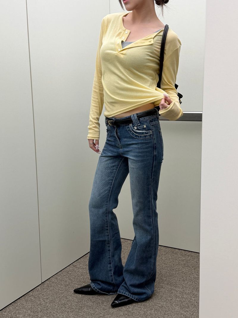 Tencel button henley neck long sleeves(5color)
