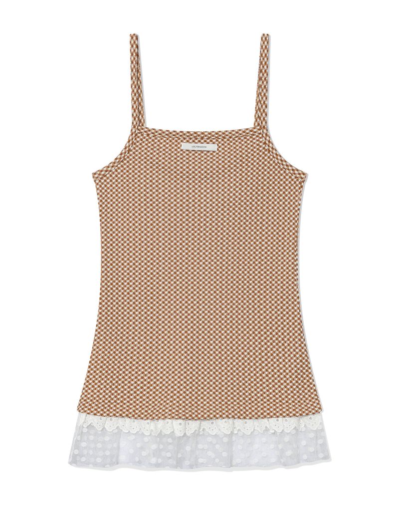 CHECKERED LACE SLEEVELESS(BROWN)