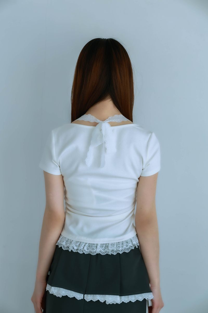 lace frill tee(white)