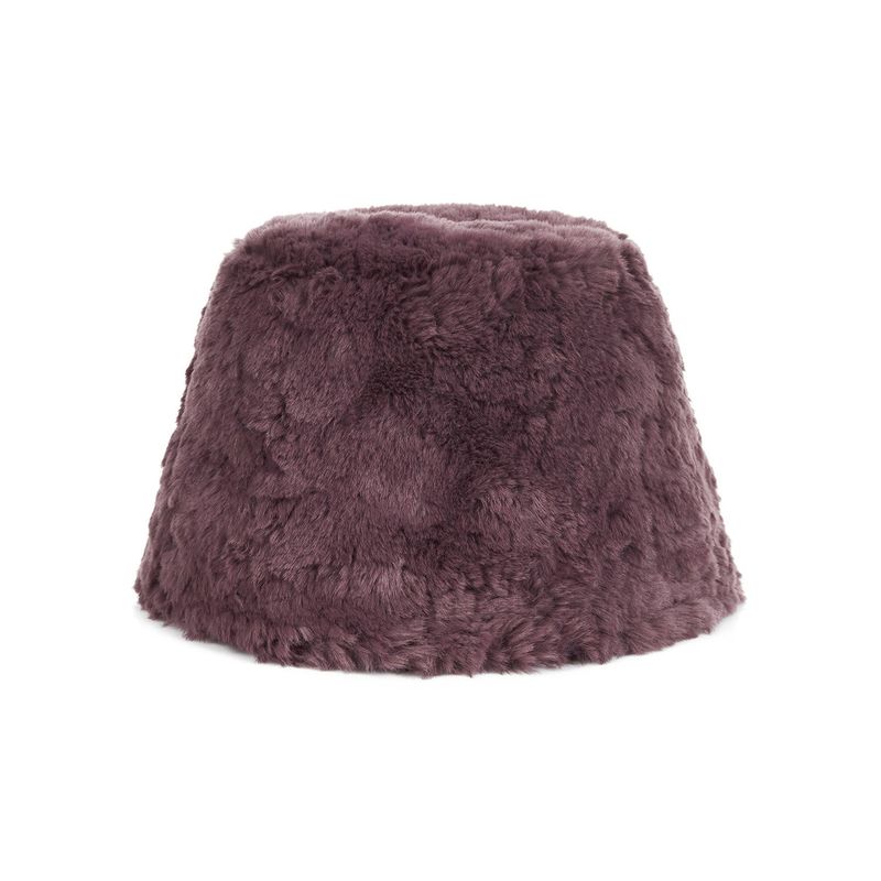 Fur Long Label Solid Drop Bucket Hat Burgundy