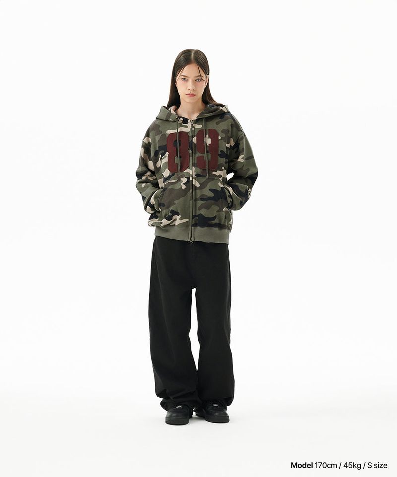 CAMO APPLIQUE ZIP UP HOODIE
