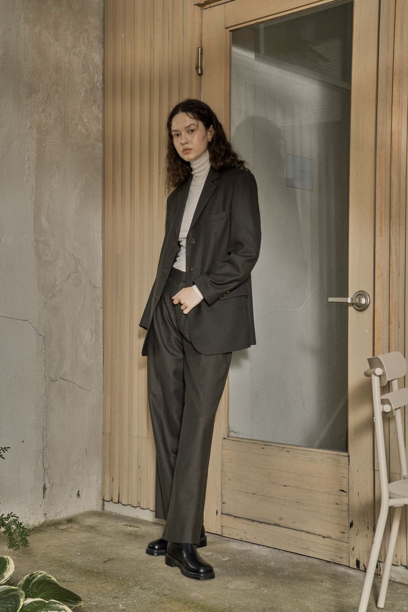 WOOL TWILL SETUP JACKET_DEEP KAHKI