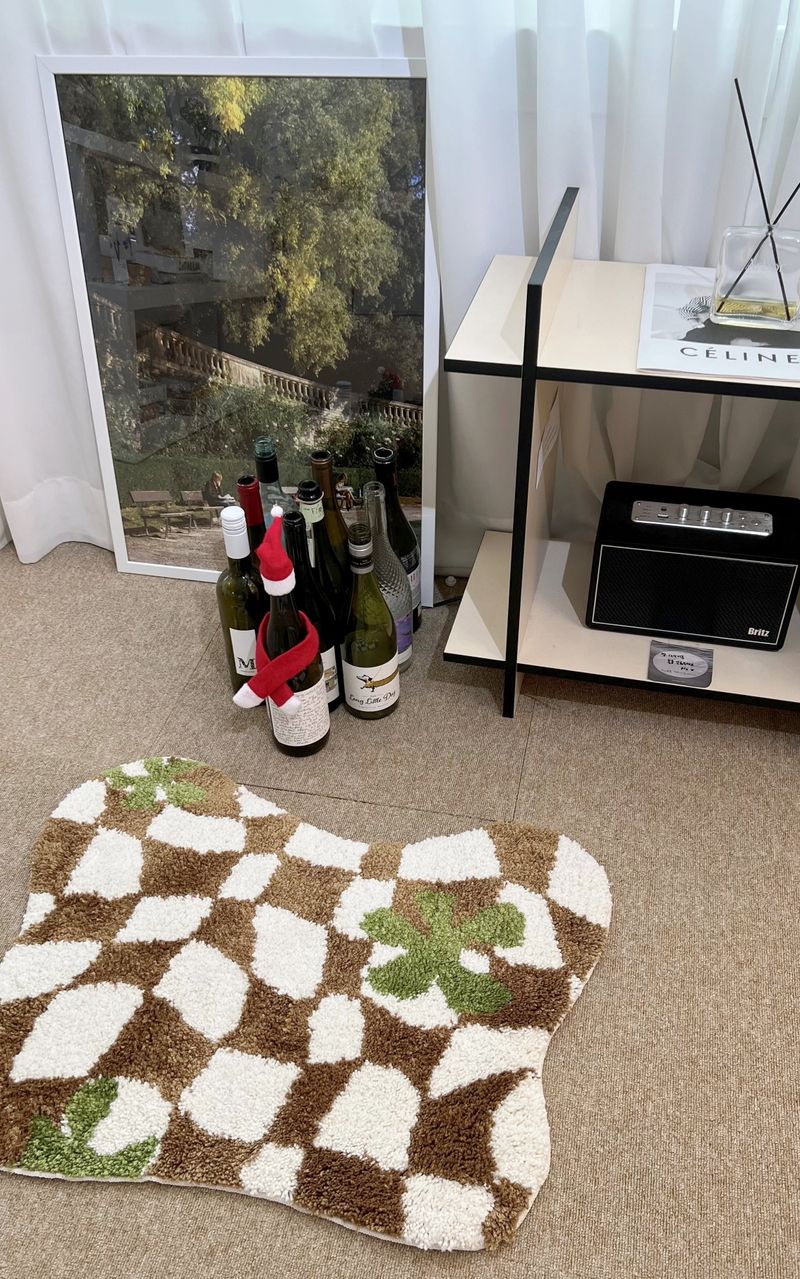 Green flower wave checkerboard tufting rug
