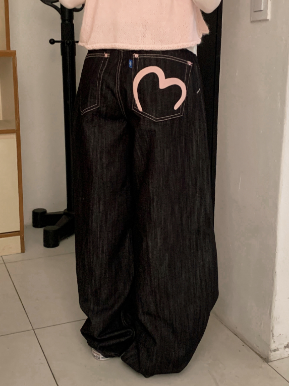 SHOPPERLAND(ショッパーランド)の「Pink Heart Stitch Non Fade Denim Wide Pants(Pants)」