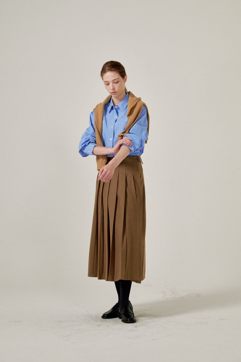 Wrap pleats skirts (Brown)