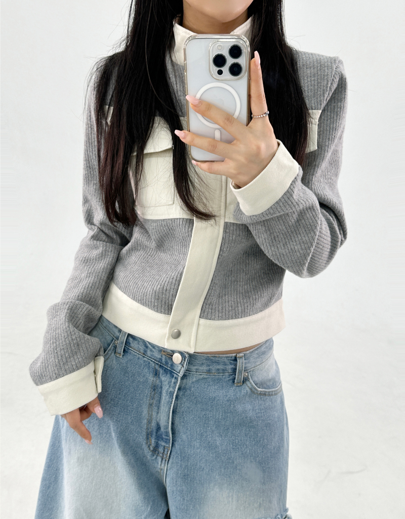 CCORTTI(コルッティ)の「COTTON DENIM COLOR BLOCK KNIT ZIP-UP💙🤎 - 2 COLORS(Jackets/Outerwear)」