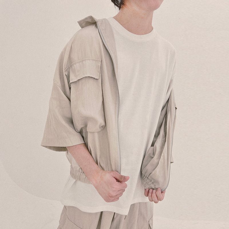 street shape shortsleeve zipup_beige