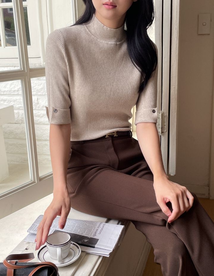 Shani Half-Neck Rolled-Up Sleeve Knit