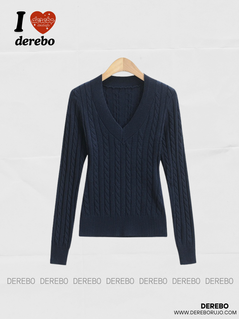 College V-neck wool twisted knitwear