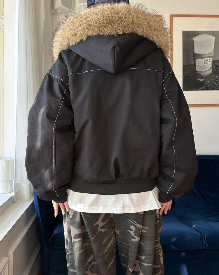 Trisher Raccoon Fur Cut-Out Padded Jumper