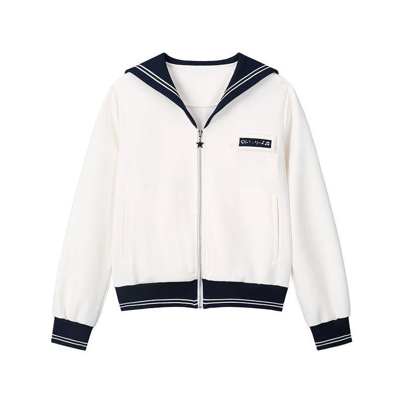 Sailor Collar Zip-Up Jacket - Ivory