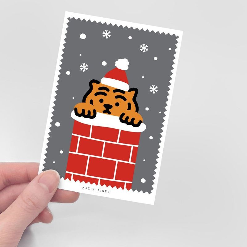 CHIMNEY SANTA TIGER POST CARD