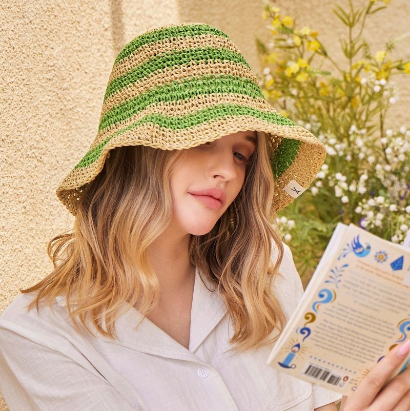 Stripe paper bucket hat Green