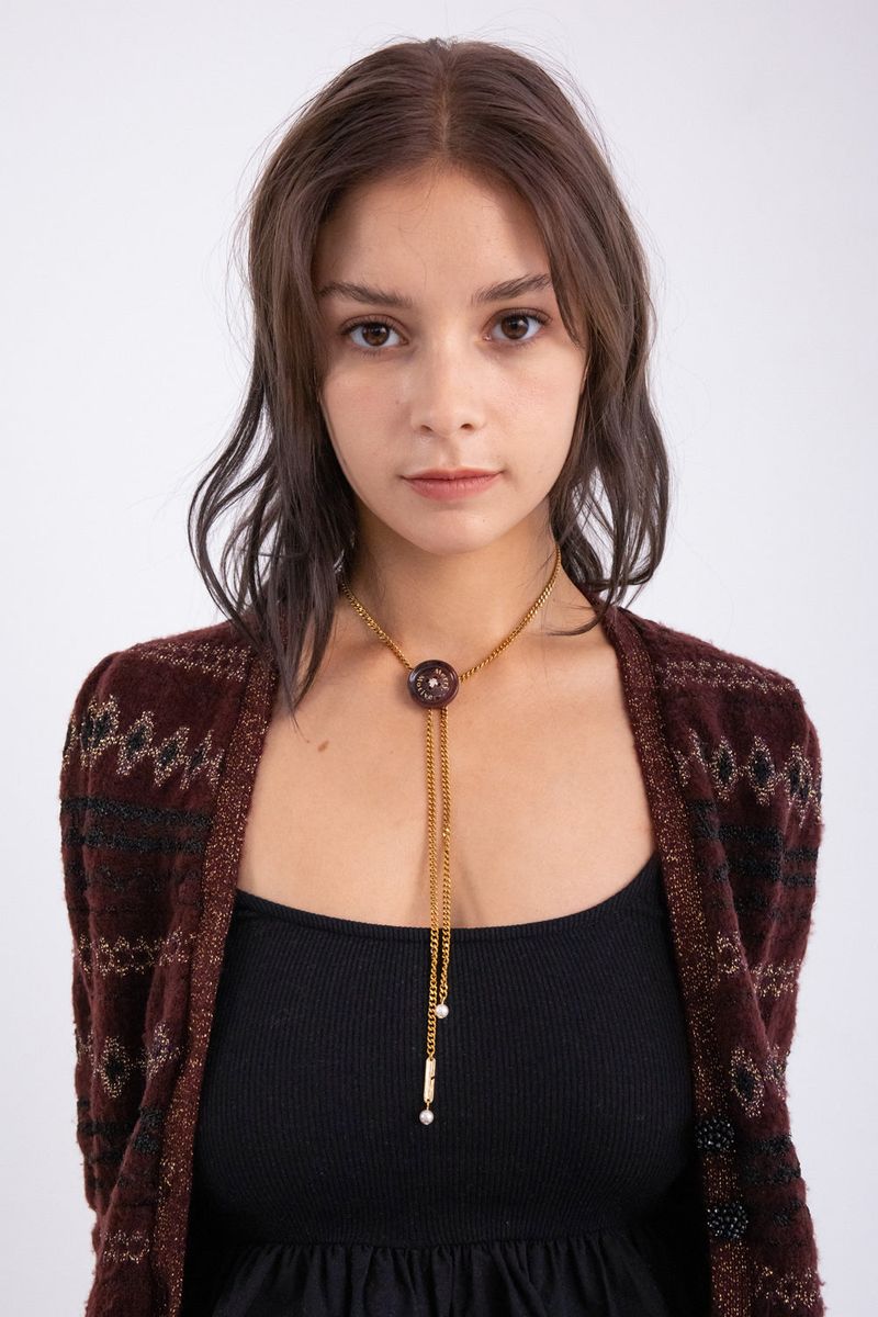 Button point bolo tie chain necklace (Wine)