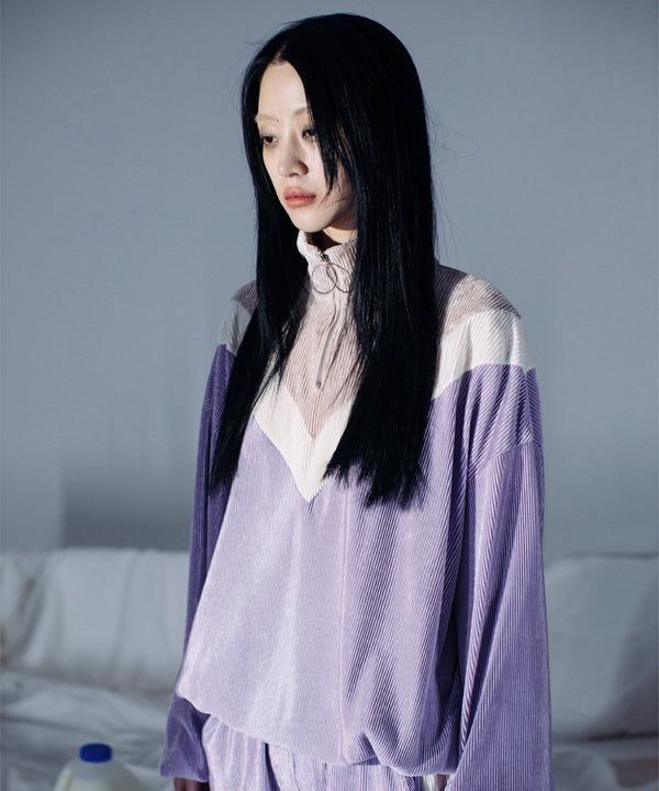 CLUT STUDIO(クラットスタジオ)の「pleats velvet zip-up top(Tops)」