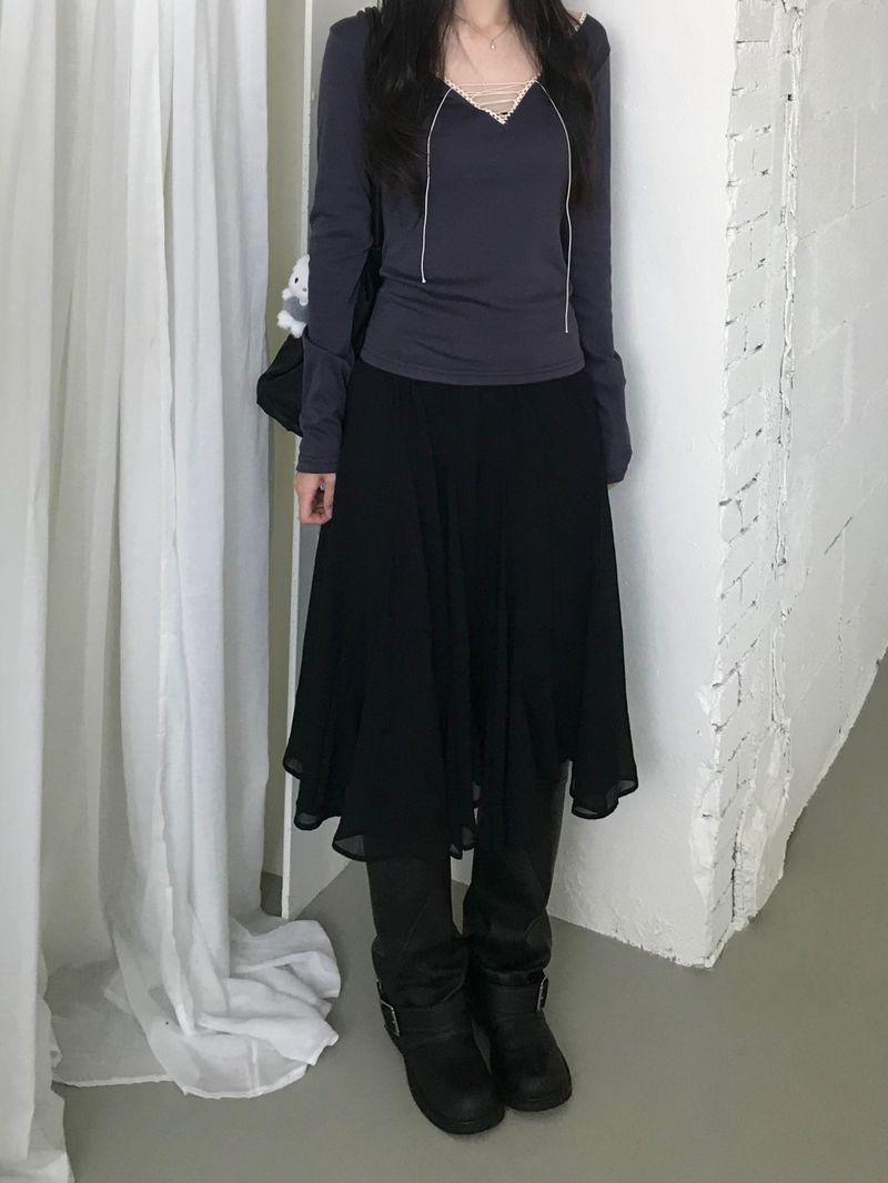 chiffon midi skirt (2color)