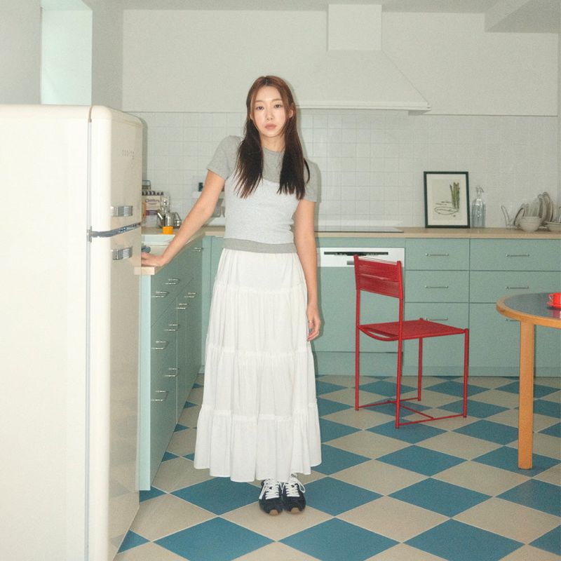 Maxi Shirring Flare Skirt (WHITE)