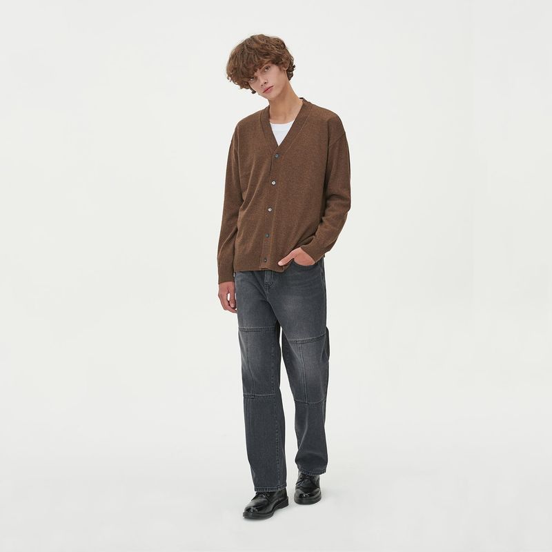 LAMBSWOOL V NECK CARDIGAN_BROWN