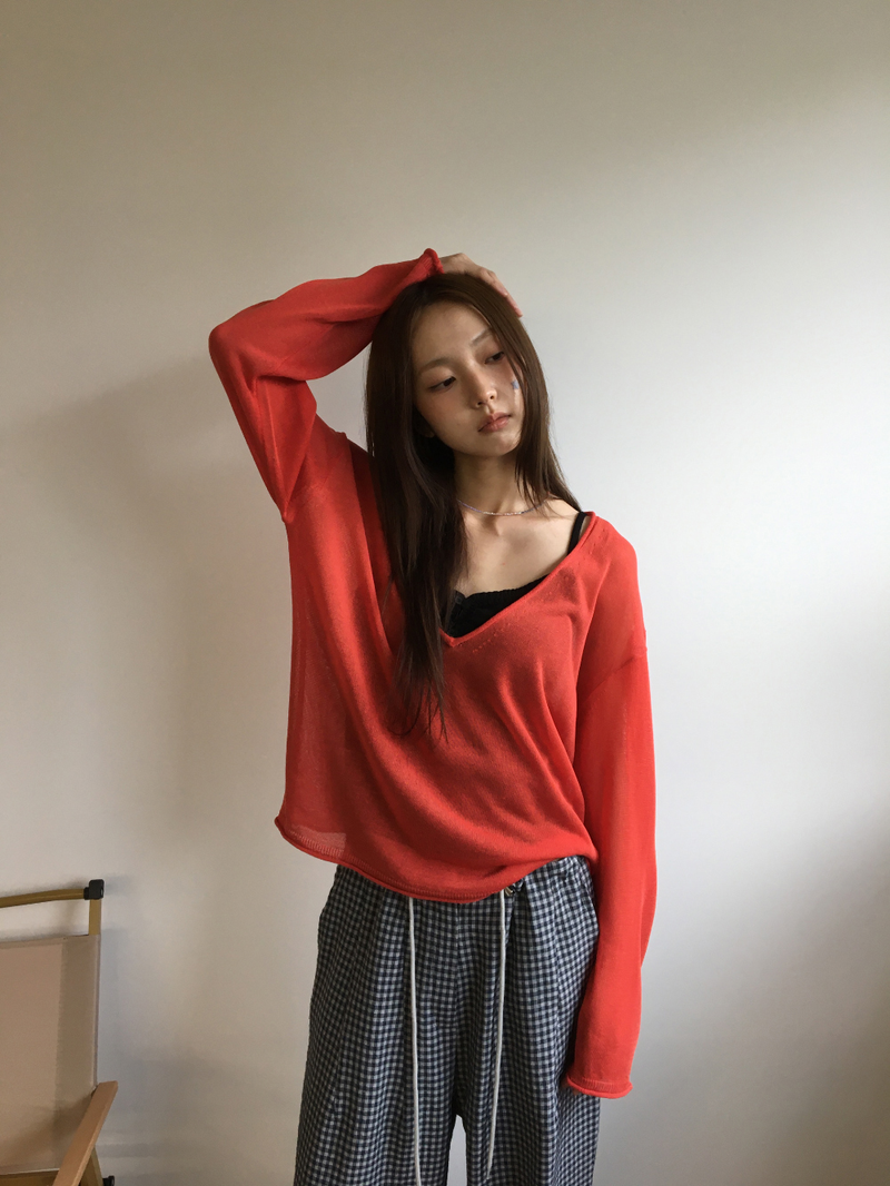 Veiled Summer V-neck Knit (5color)