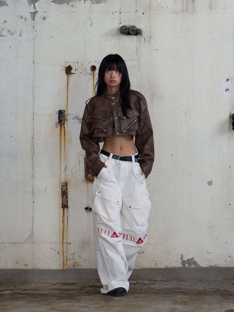 Ghost In The Shell Logo Denim Cargo Pants (White)