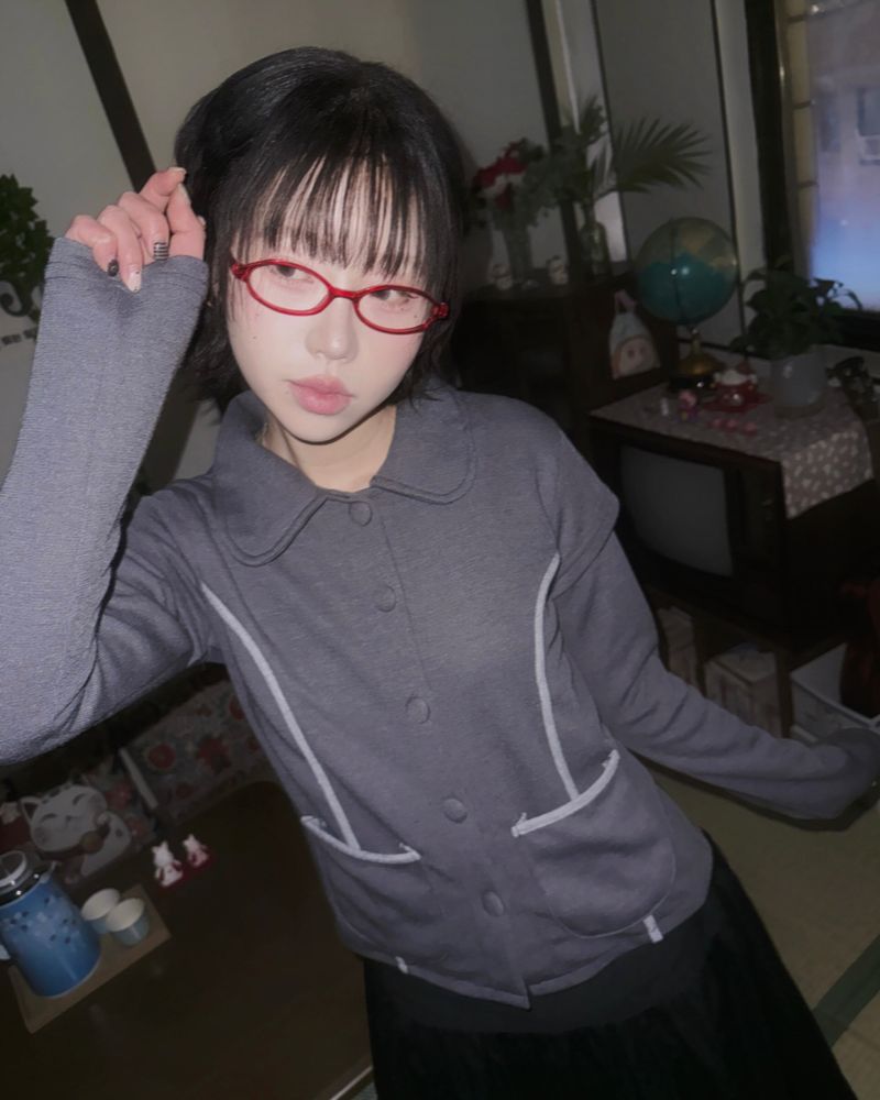 (2color) Piping Layered Sleeve Cardigan