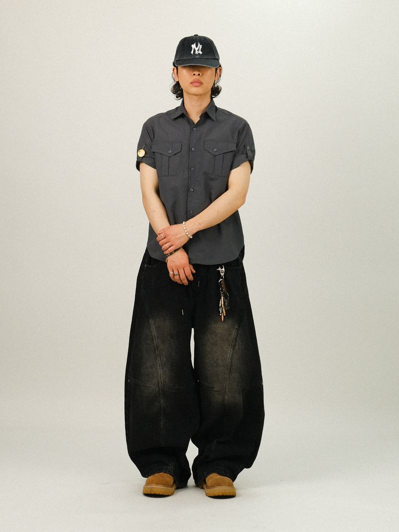 EA PINTUCK CURVED DENIM PANTS