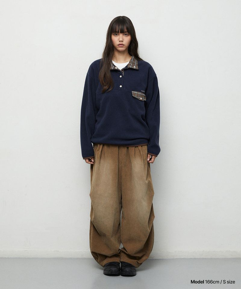 CHECK FLEECE ANORAK_NAVY