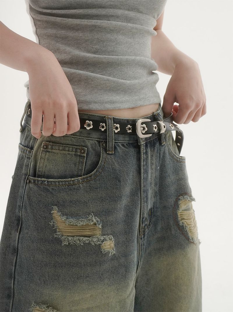 Flower eyelet rivet belt -1C