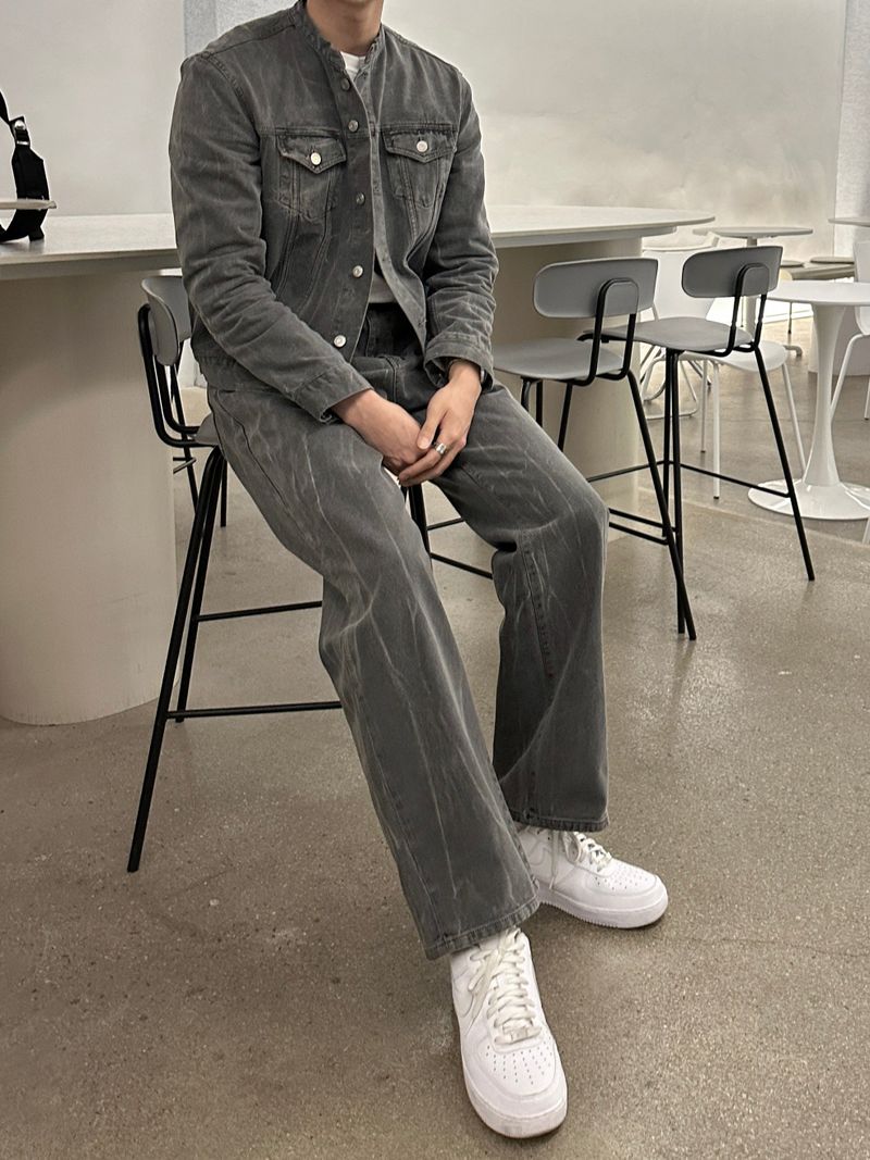 LMN Semi-Over China Setup Denim Jacket (Gray)