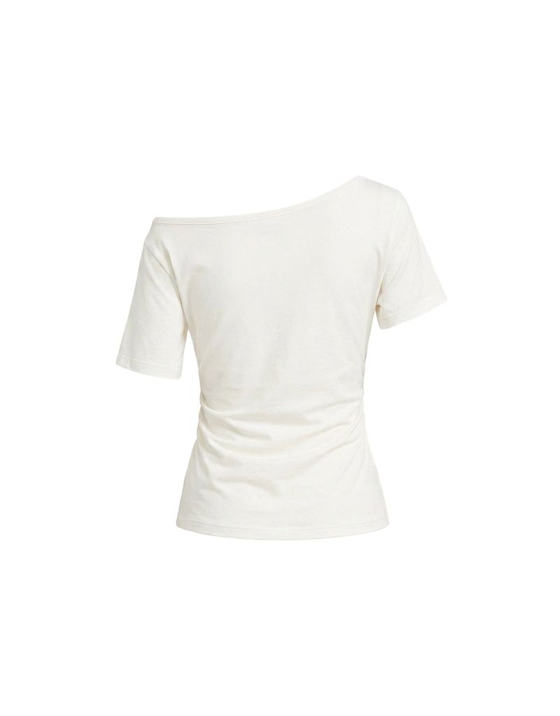 ダイアサマーヴィンテージグラフィックシャーリングワンショルダーTシャツ アイボリー