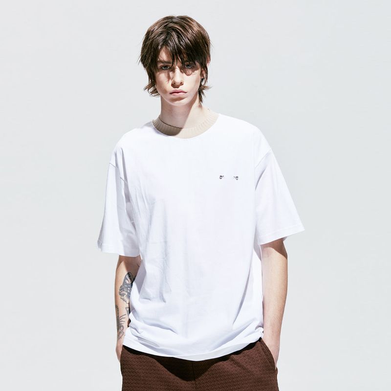 rib bold neck pierced t-shirt white