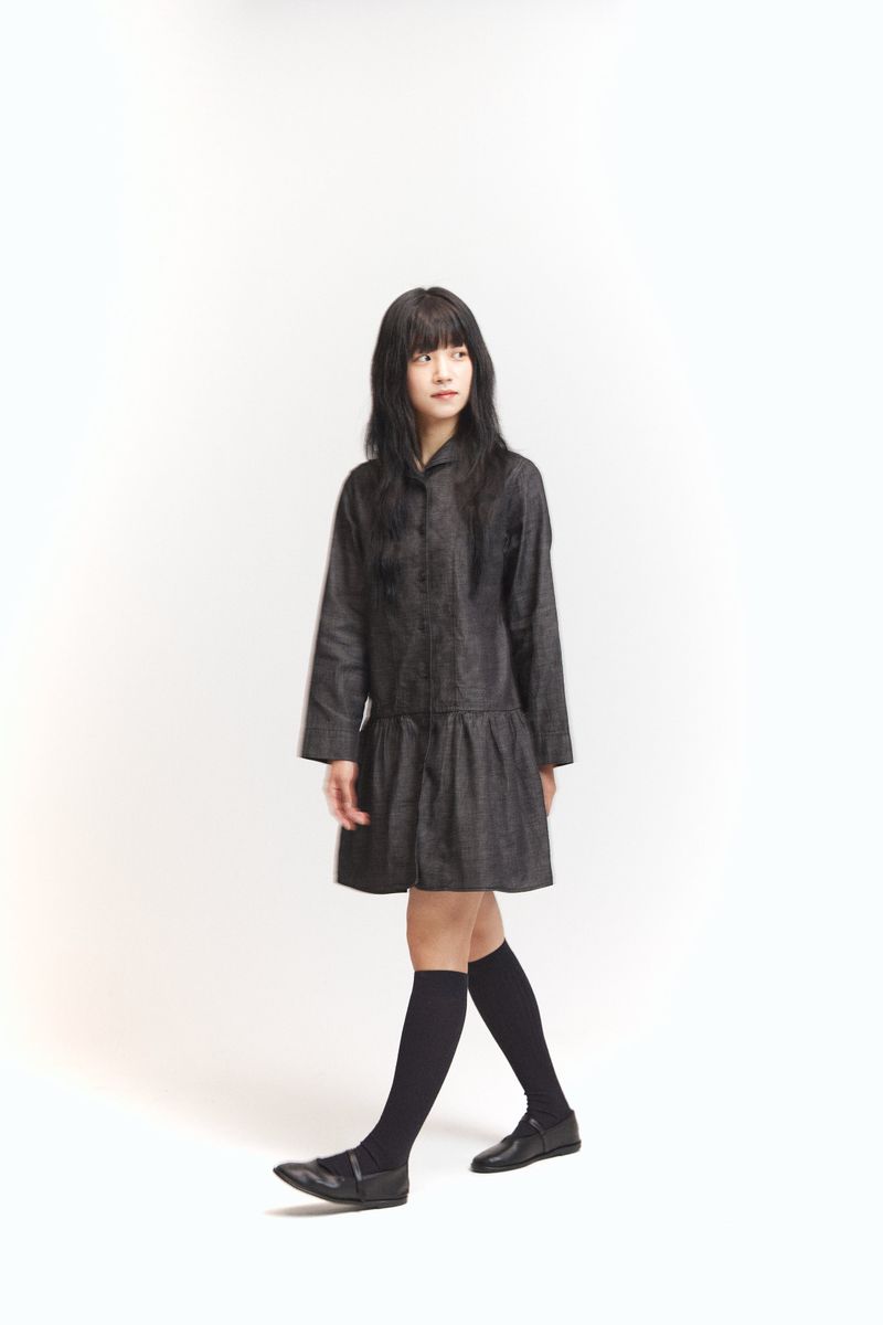 Frill shirt ops / Black jeans
