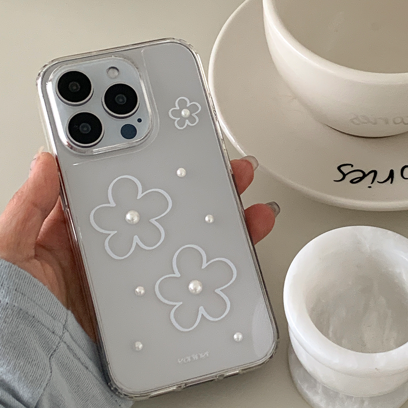 [handmade] white flower pearl jelly hard case